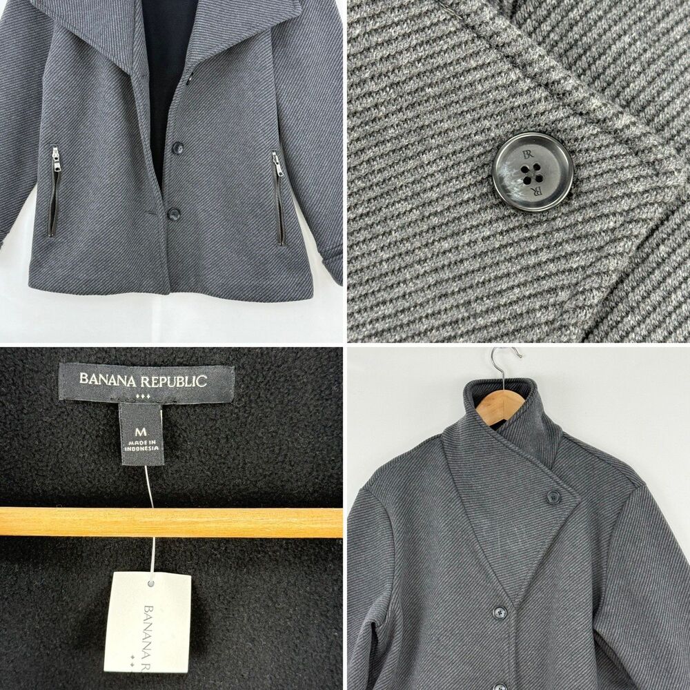Banana Republic Dark Charcoal Size M Brushed Twill Knit Moto Jacket Coat Cropped - Picture 11 of 16